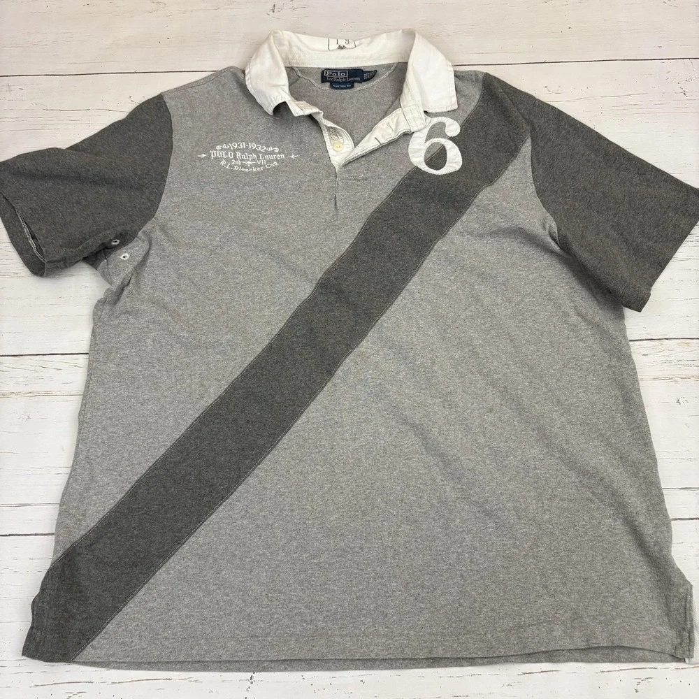 Polo Ralph Lauren Crest Rugby Shirt Polo Mens 2XL Colorblock Slim Fit R.L. 1936
